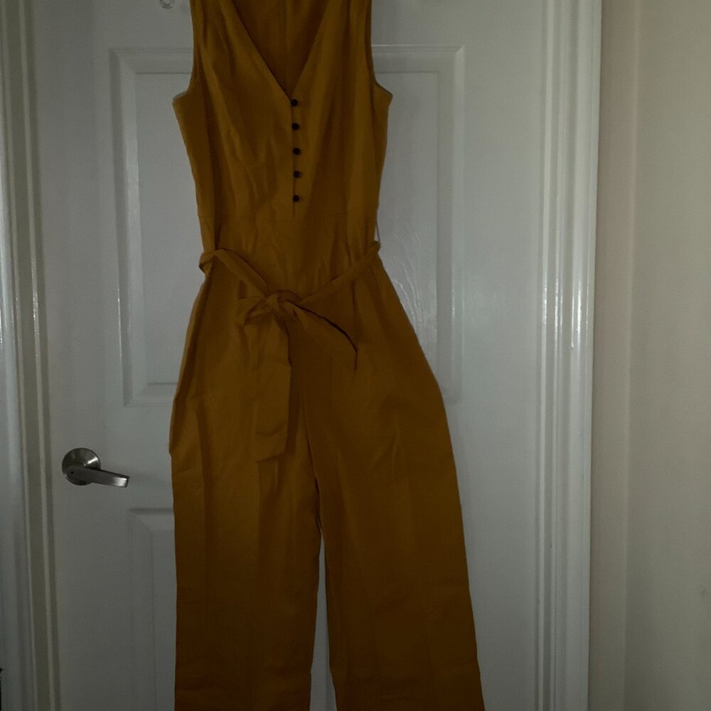 Antonio Melani Mustard Wide Leg Jumpsuit Tie Waist Sleeveless - Picture 5 of 6